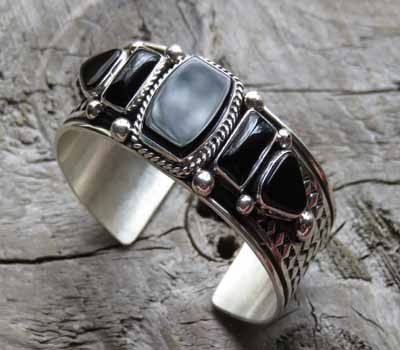 Native American Onyx Cuff Bracelet Multi- Stone